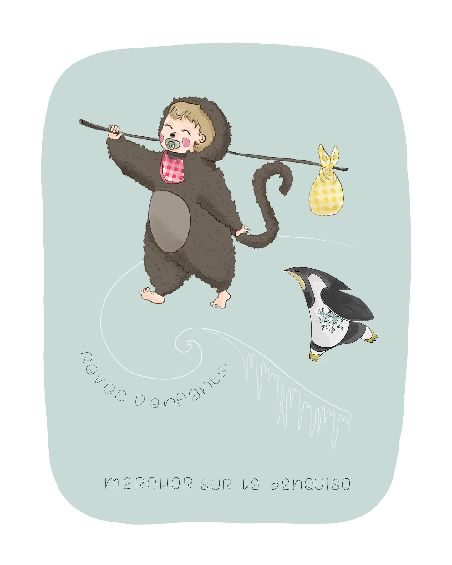 Affiche pour chambre d'enfant - Collection "Rêve de Bébiz" - Marcher sur la banquise