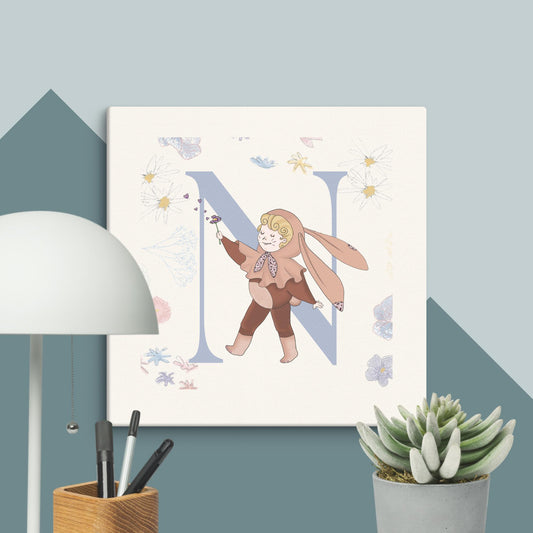 Toile Bébiz 15*15 - portrait enfant personnalisé avec initiale