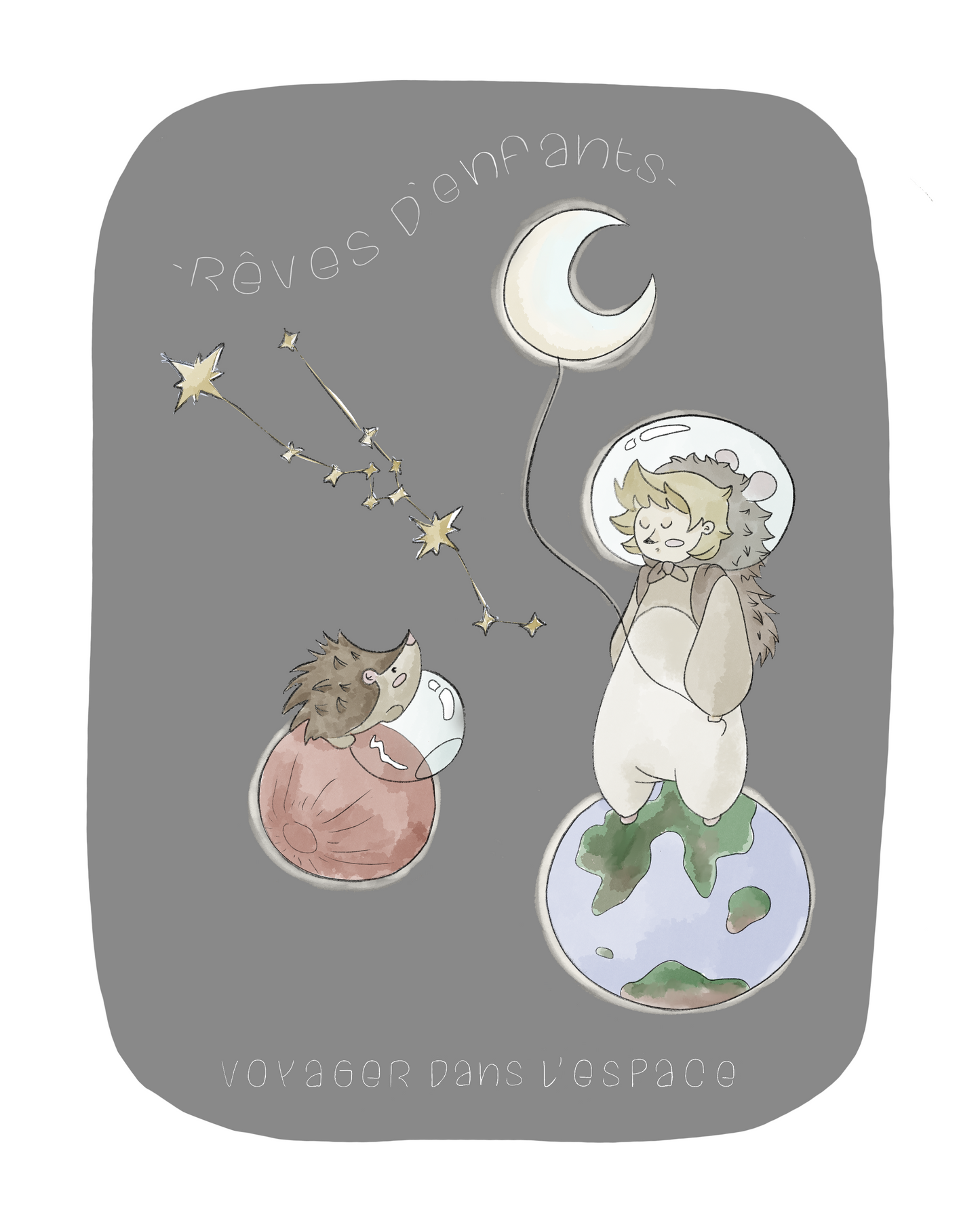 Affiche pour chambre d'enfant - Collection "Rêve de Bébiz" - Voyager dans l'espace