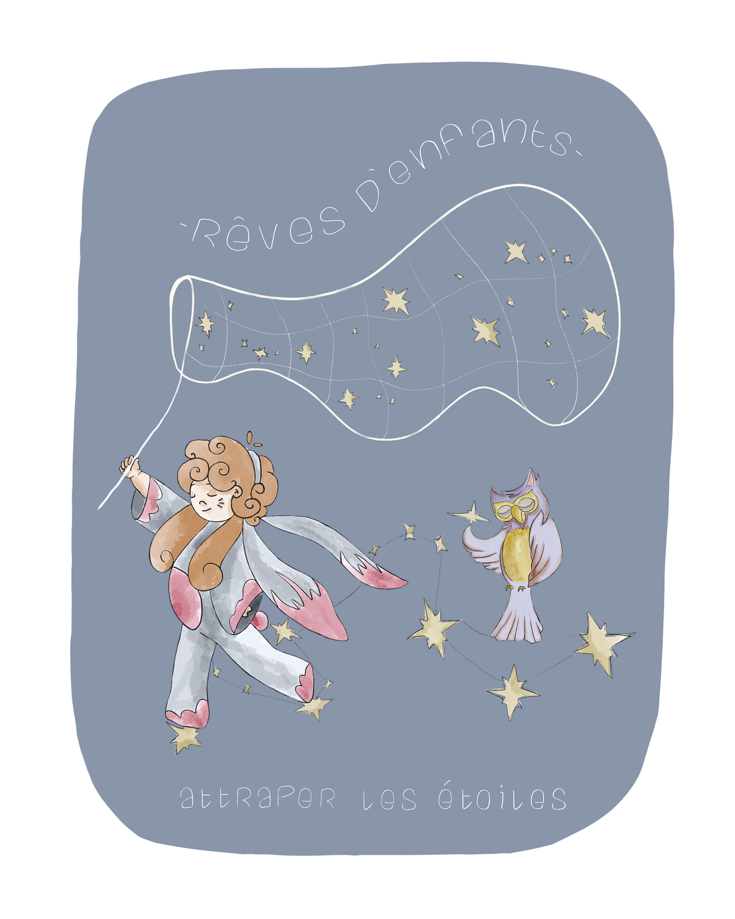 Affiche pour chambre d'enfant - Collection "Rêve de Bébiz" - Attraper les étoiles