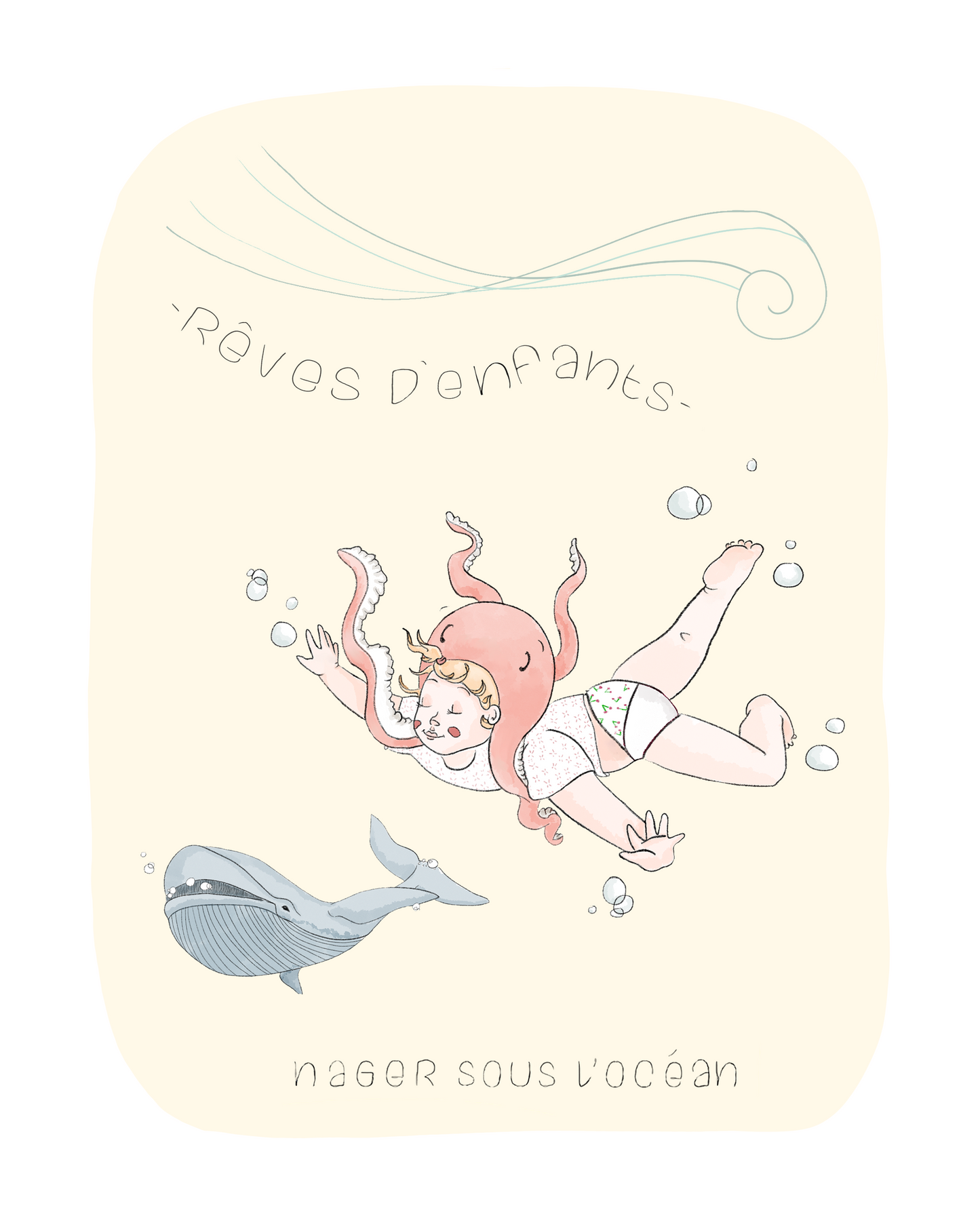 Affiche pour chambre d'enfant - Collection "Rêve de Bébiz" - Nager sous l'océan